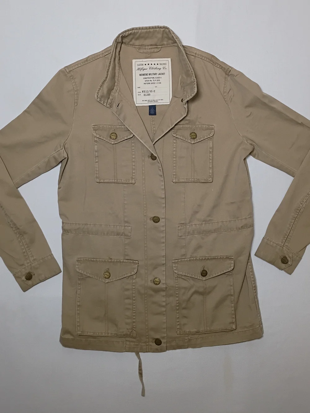 Y2K Tommy Hilfiger Womens Military Jacket Medium Khaki Cotton Twill Field Safari